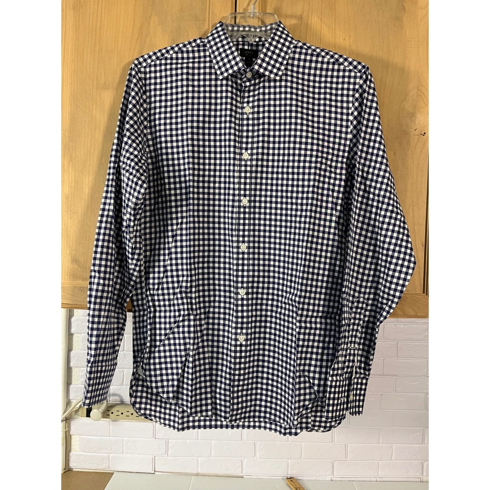 J.Crew Ludlow Button Down Mens Size M Blue Gingham 120s 2-Ply Cotton Slim Fit